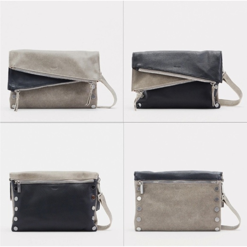 Hammitt Dillon Black Pewter Reversible 3 Way Clutch Crossbody leather Handbag
